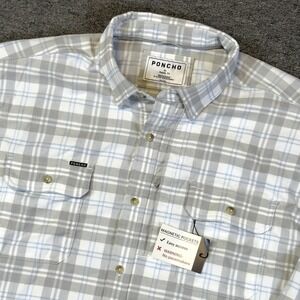 NWT Poncho Flannel Long Sleeve Button Down Magnetic Pocket Plaid Shirt XL